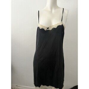 Vtg Y2K Mary Green Chemise Slip M Navy Lace Romantic Whimsigoth Dark Fairy Bow